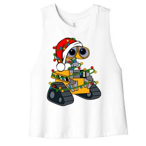 Wall E Robot Christmas Lights Wall E Very Merry Xmas Party Women's Racerback Cropped Tank