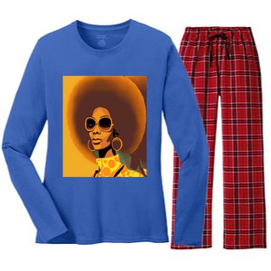 Wo Empowert Retro Afro African American Mom Cool Gift Women's Long Sleeve Flannel Pajama Set 