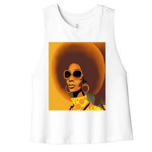 Wo Empowert Retro Afro African American Mom Cool Gift Women's Racerback Cropped Tank