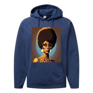 Wo Empowert Retro Afro African American Mom Gift Performance Fleece Hoodie