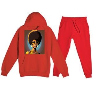 Wo Empowert Retro Afro African American Mom Gift Premium Hooded Sweatsuit Set