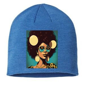 Wo Empowert Retro Afro African American Mom Gift Sustainable Beanie