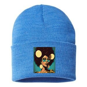 Wo Empowert Retro Afro African American Mom Gift Sustainable Knit Beanie