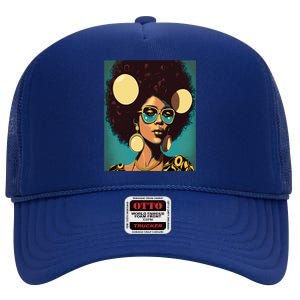 Wo Empowert Retro Afro African American Mom Gift High Crown Mesh Back Trucker Hat