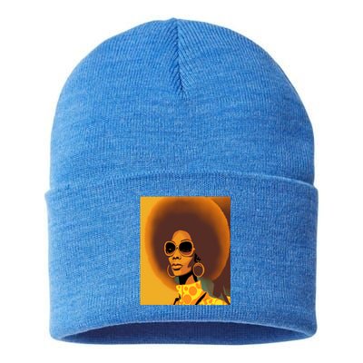 Wo Empowert Retro Afro African American Mom Cute Gift Sustainable Knit Beanie