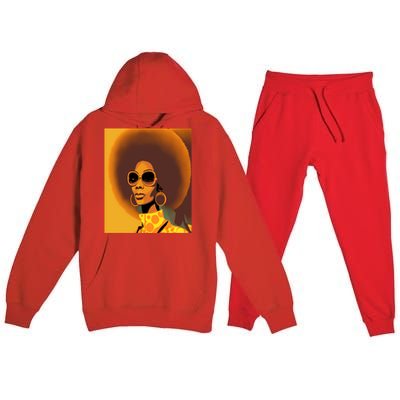 Wo Empowert Retro Afro African American Mom Cute Gift Premium Hooded Sweatsuit Set