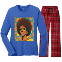 Wo Empowert Retro Afro African American Mom Gift Women's Long Sleeve Flannel Pajama Set 