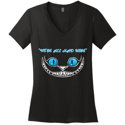 We're All Mad Here Crazy Face Women's V-Neck T-Shirt