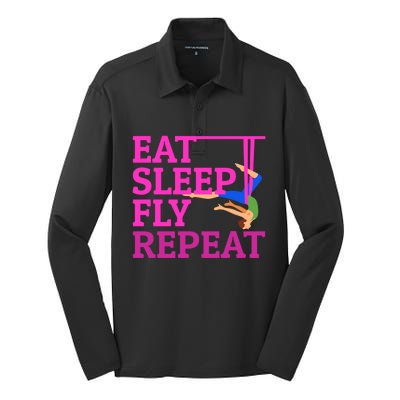 Wo Eat Sleep Fly Repeat Quote Aerial Yoga Silks Gift Silk Touch Performance Long Sleeve Polo