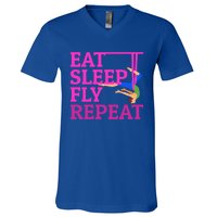 Wo Eat Sleep Fly Repeat Quote Aerial Yoga Silks Gift V-Neck T-Shirt