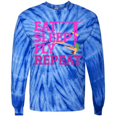 Wo Eat Sleep Fly Repeat Quote Aerial Yoga Silks Gift Tie-Dye Long Sleeve Shirt