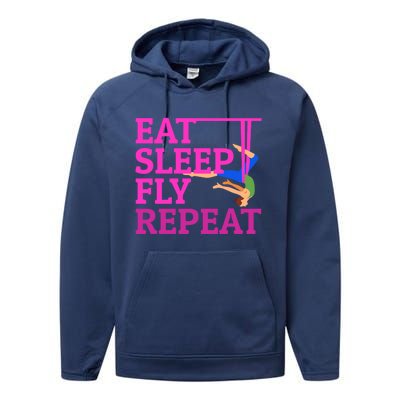 Wo Eat Sleep Fly Repeat Quote Aerial Yoga Silks Gift Performance Fleece Hoodie