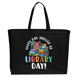 Womens Everyday Should Be Library Day Librarian Reading Book Lover VNeck Cotton Canvas Jumbo Tote