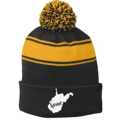 West Virginia Home State Stripe Pom Pom Beanie