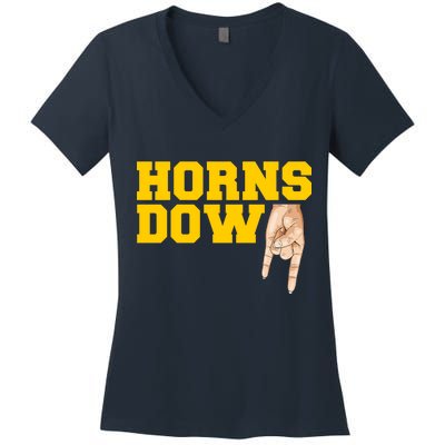 West Virginia Horns Down Football Fan Women's V-Neck T-Shirt