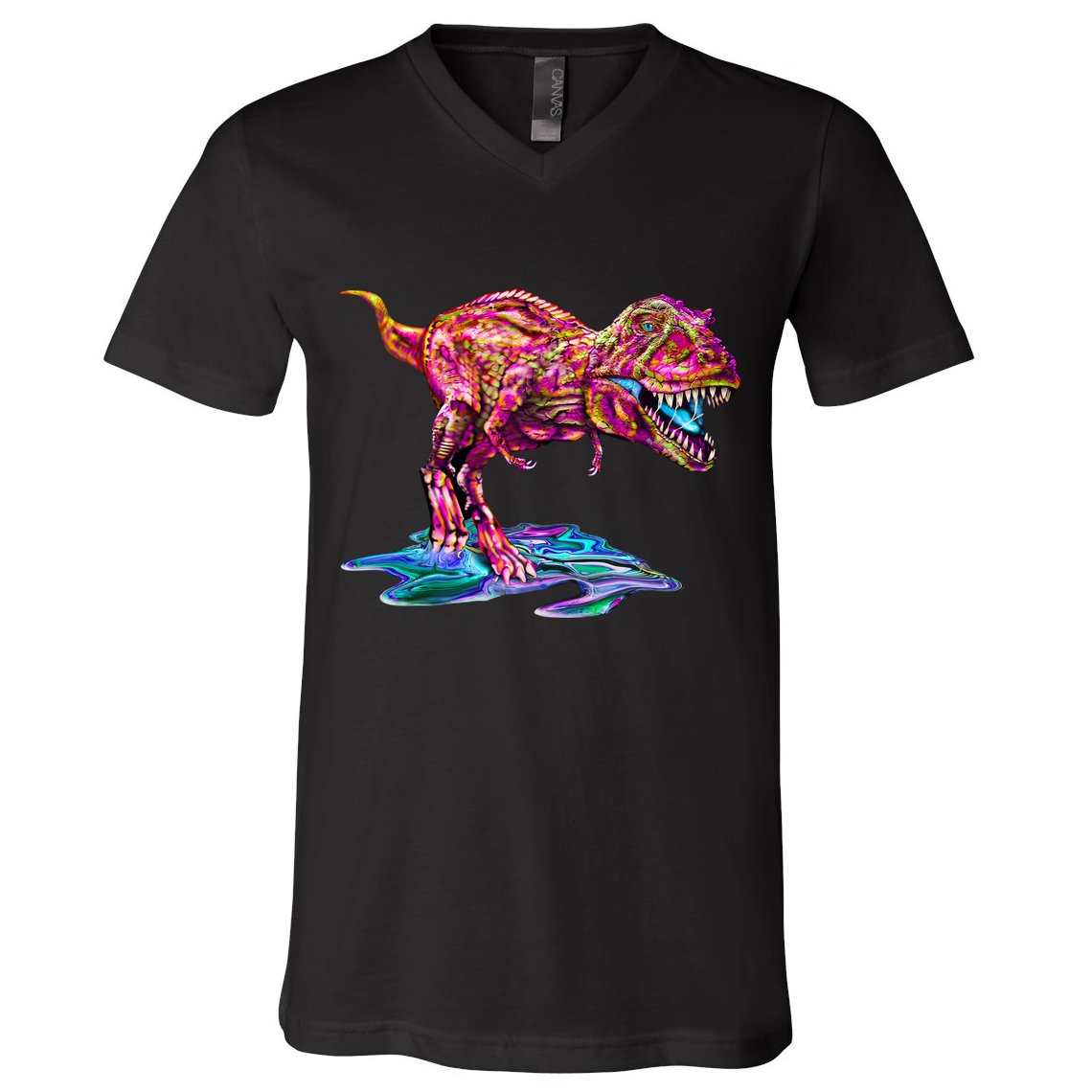 Wet Paint Colorful T-Rex V-Neck T-Shirt