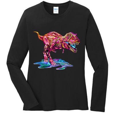 Wet Paint Colorful T-Rex Ladies Long Sleeve Shirt