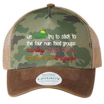 We Elves Try To Stick To Four Main Food Groups Legacy Tie Dye Trucker Hat