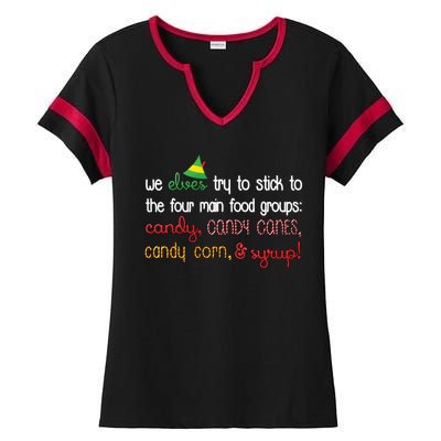 We Elves Try To Stick To Four Main Food Groups Ladies Halftime Notch Neck Tee