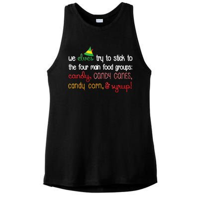 We Elves Try To Stick To Four Main Food Groups Ladies PosiCharge Tri-Blend Wicking Tank