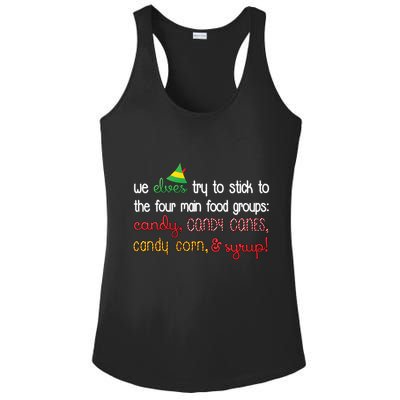 We Elves Try To Stick To Four Main Food Groups Ladies PosiCharge Competitor Racerback Tank