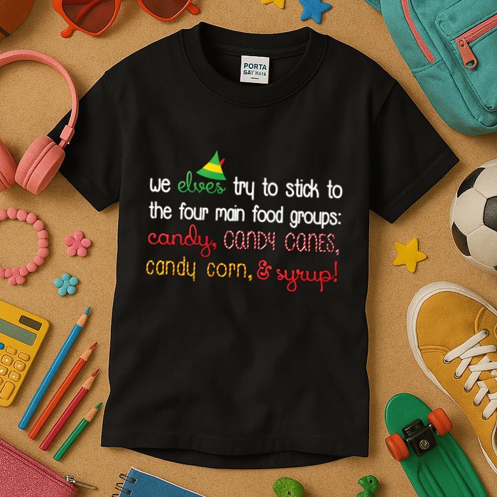 We Elves Try To Stick To Four Main Food Groups Kids T-Shirt