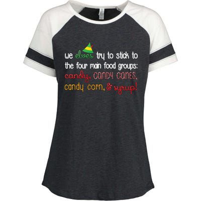 We Elves Try To Stick To Four Main Food Groups Enza Ladies Jersey Colorblock Tee