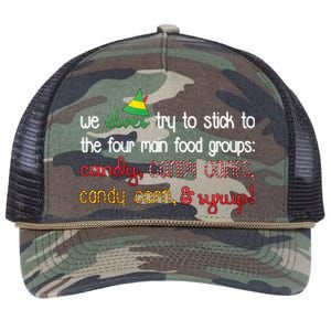 We Elves Try To Stick To Four Main Food Groups Retro Rope Trucker Hat Cap