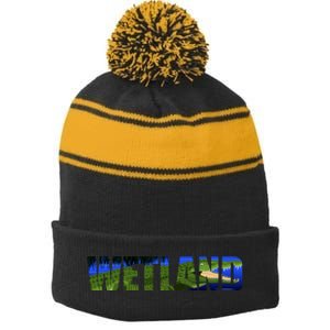 Wetland Gator Crocodile Stripe Pom Pom Beanie