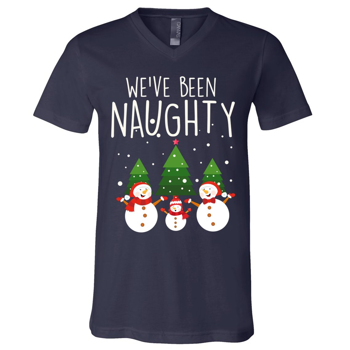 We've Been Naughty Christmas Snowman V-Neck T-Shirt