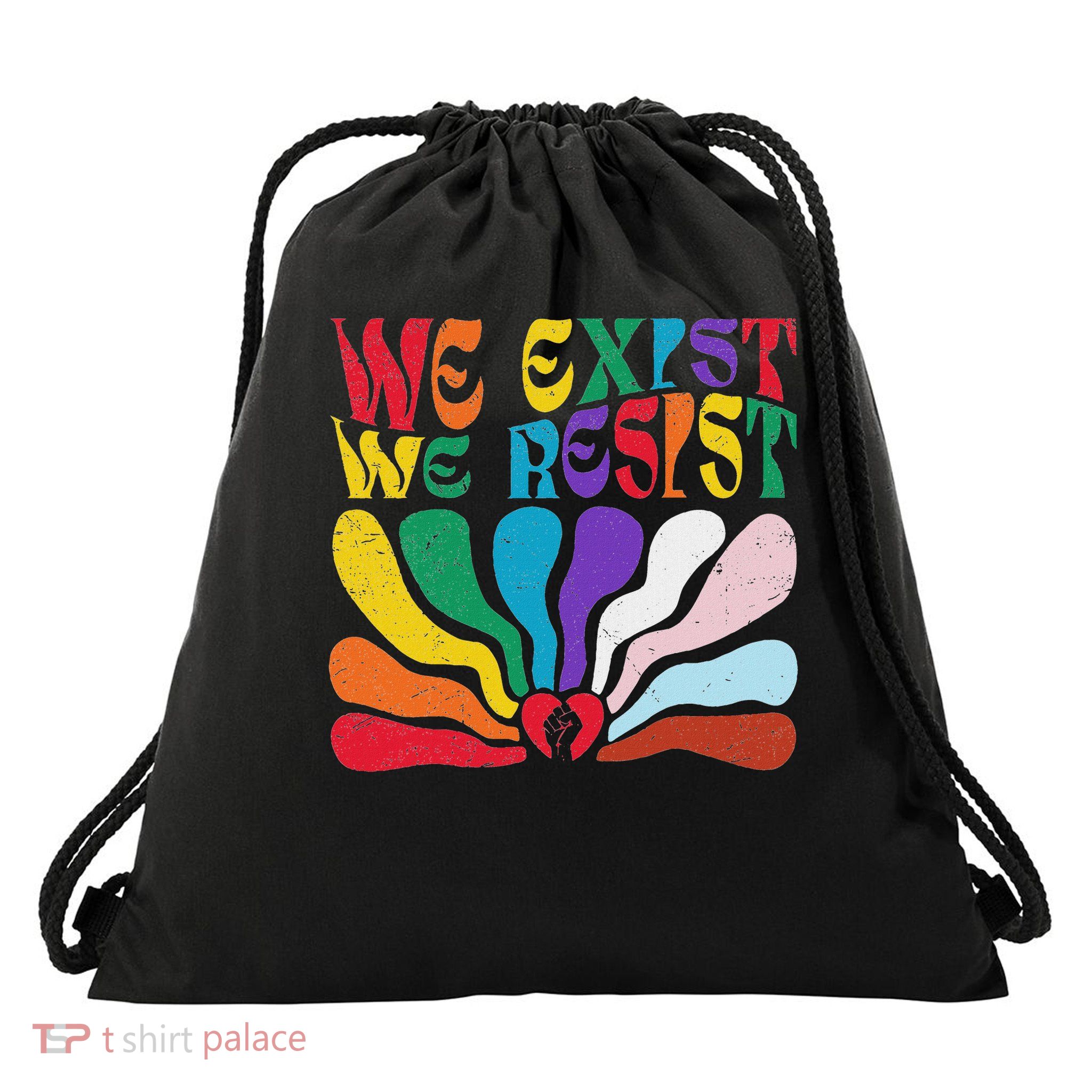 We Exist We Resist Lgbt Flag Pride Anti Trump Boho Flower Drawstring Bag