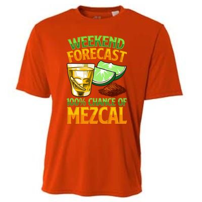 Weekend Forecast 100% Chance Of Mezcal Mescal Beverage Gift Cooling Performance Crew T-Shirt