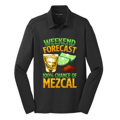 Weekend Forecast 100% Chance Of Mezcal Mescal Beverage Gift Silk Touch Performance Long Sleeve Polo