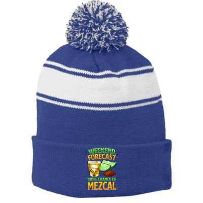 Weekend Forecast 100% Chance Of Mezcal Mescal Beverage Gift Stripe Pom Pom Beanie