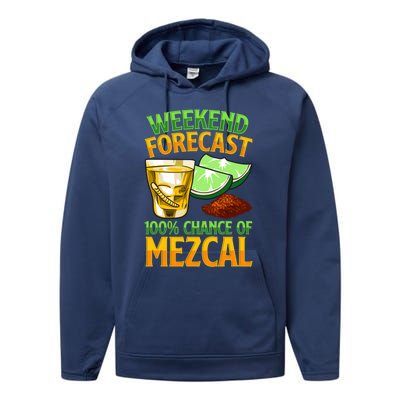 Weekend Forecast 100% Chance Of Mezcal Mescal Beverage Gift Performance Fleece Hoodie