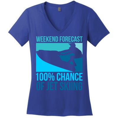Weekend Forecast 100% Chance Of Jet Skiing Jet Ski Lovers Gift Women's V-Neck T-Shirt
