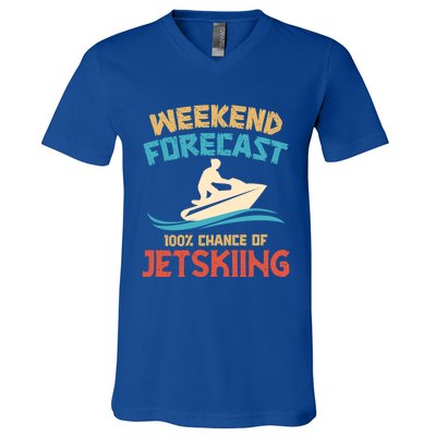 Weekend Forecast 100% Chance Of Jet Skiing Jet Ski Lovers Cool Gift V-Neck T-Shirt