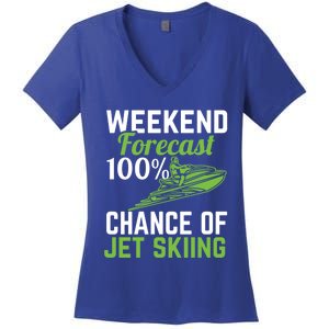 Weekend Forecast 100% Chance Of Jet Skiing Funny Jet Ski Gift Women's V-Neck T-Shirt