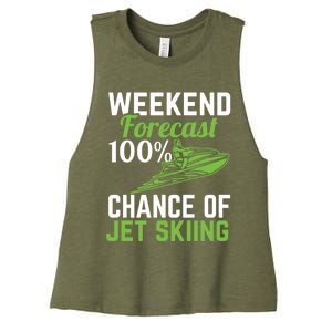 Weekend Forecast 100% Chance Of Jet Skiing Funny Jet Ski Gift Women's Racerback Cropped Tank