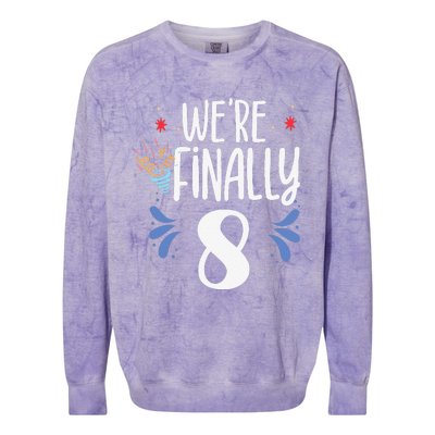 Were Finally 8 Celebrate Twins Birthday Twin Party Eight Colorblast Crewneck Sweatshirt