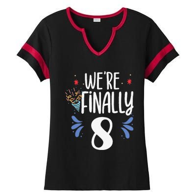 Were Finally 8 Celebrate Twins Birthday Twin Party Eight Ladies Halftime Notch Neck Tee