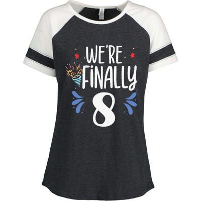 Were Finally 8 Celebrate Twins Birthday Twin Party Eight Enza Ladies Jersey Colorblock Tee