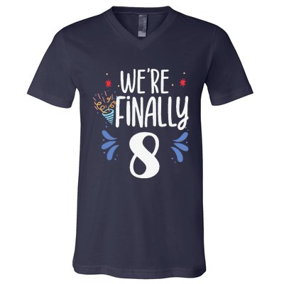 Were Finally 8 Celebrate Twins Birthday Twin Party Eight V-Neck T-Shirt