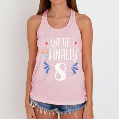 Were Finally 8 Celebrate Twins Birthday Twin Party Eight Women's Knotted Racerback Tank