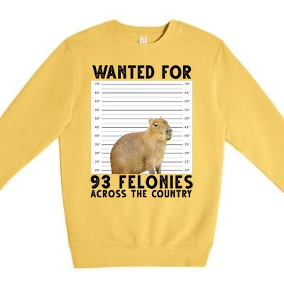 Wanted For 93 Felonies Across The Country Capybara Mugshot Premium Crewneck Sweatshirt