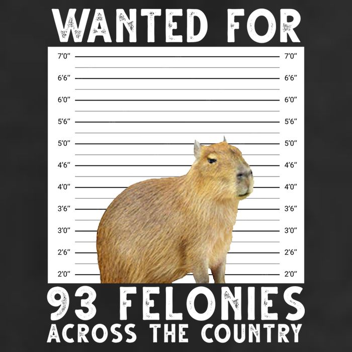 Wanted For 93 Felonies Across The Country Capybara Mugshot 7 Panel Mesh Trucker Snapback Hat