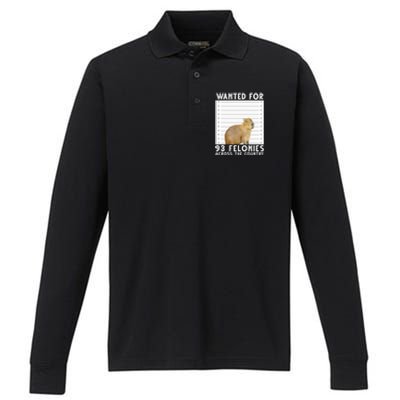 Wanted For 93 Felonies Across The Country Capybara Mugshot Performance Long Sleeve Polo