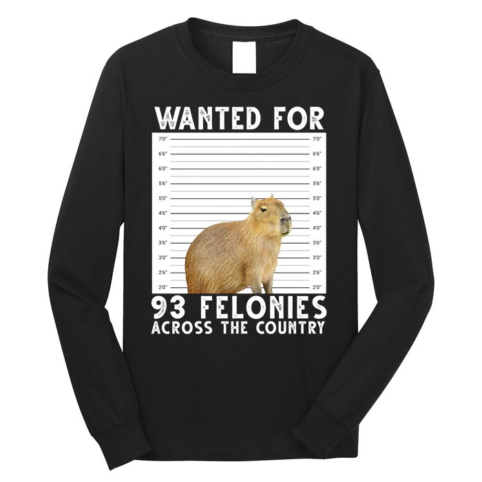 Wanted For 93 Felonies Across The Country Capybara Mugshot Long Sleeve Shirt