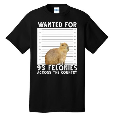 Wanted For 93 Felonies Across The Country Capybara Mugshot Tall T-Shirt