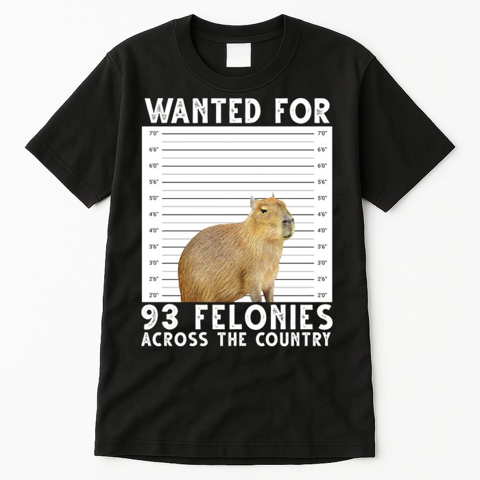 Wanted For 93 Felonies Across The Country Capybara Mugshot Tall T-Shirt